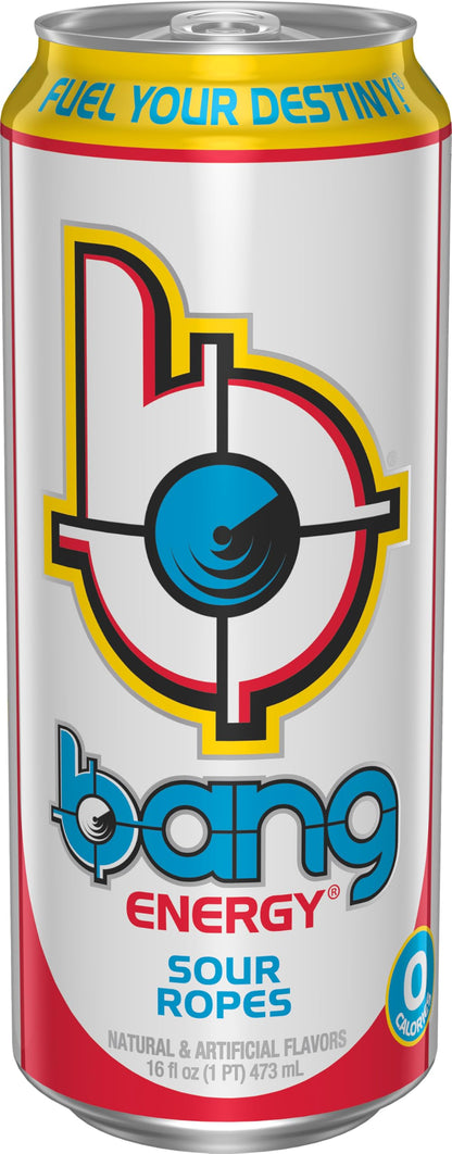 Bang Energy Sour Ropes, Sugar-Free Energy Drink, 16-Ounce | Pack of 12