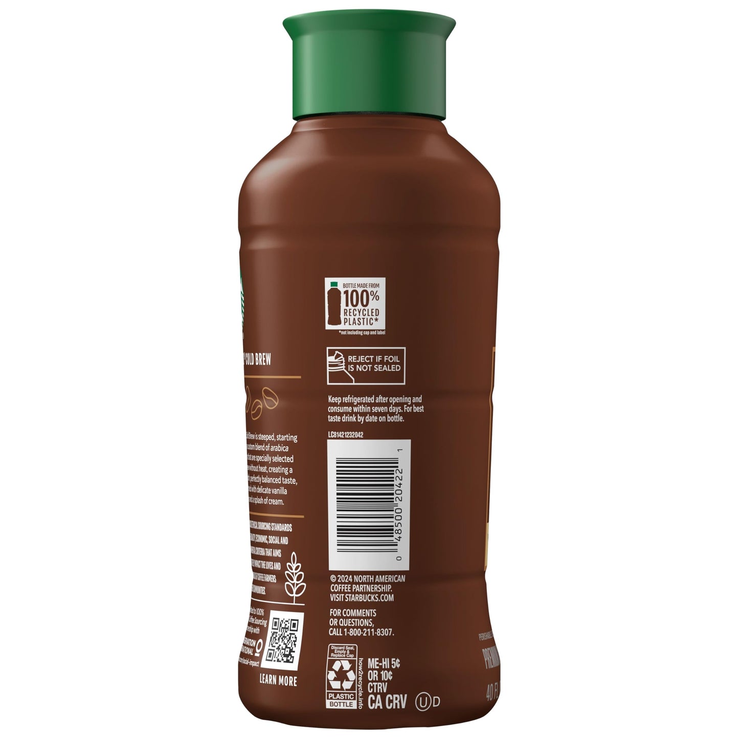 Starbucks Cold Brew Coffee, Vanilla Sweet Cream, 40 Fl Oz Bottle, Naturally Flavored, Colombian Blend, Iced Coffee Drink