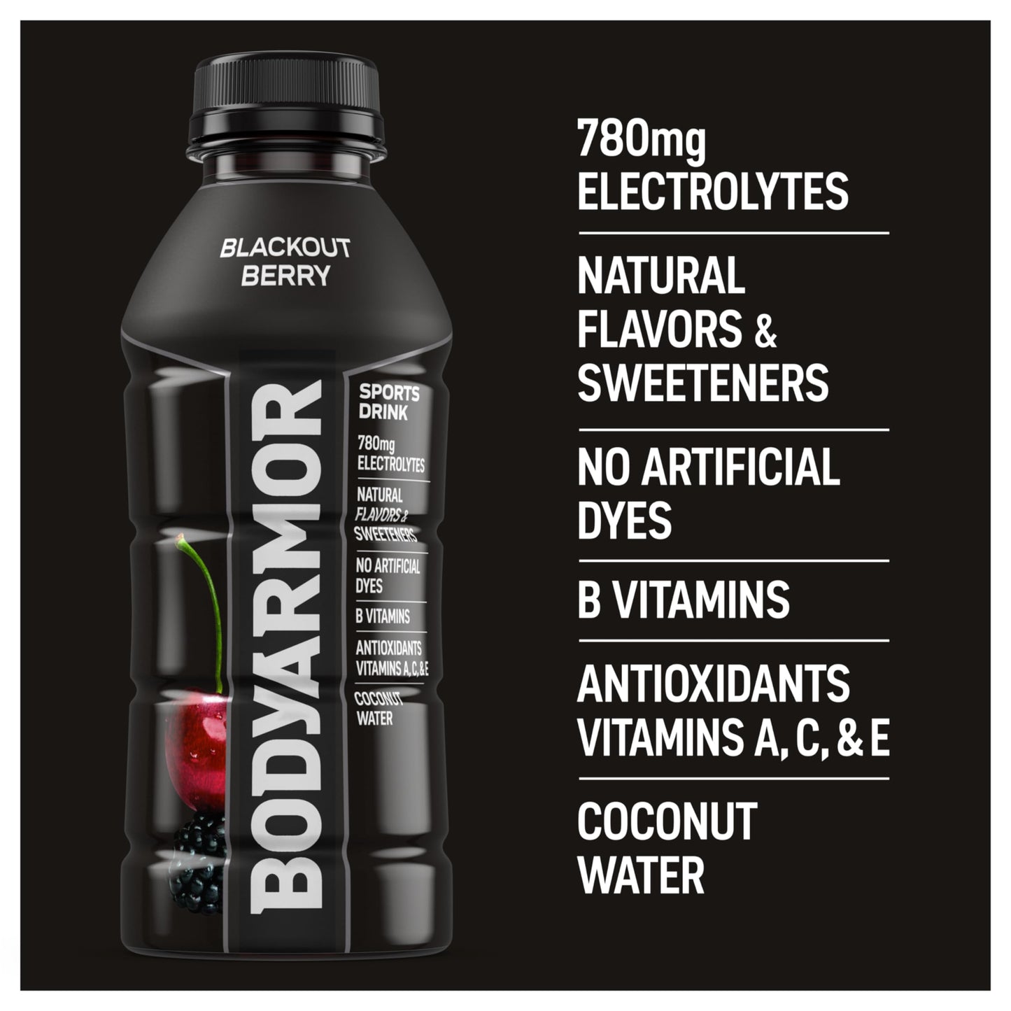BODYARMOR Sports Drink Sports Beverage, Blackout Berry, Coconut Water Hydration, Natural Flavors With Vitamins, Potassium-Packed Electrolytes, Perfect For Athletes, 16 Fl Oz (Pack of 12)
