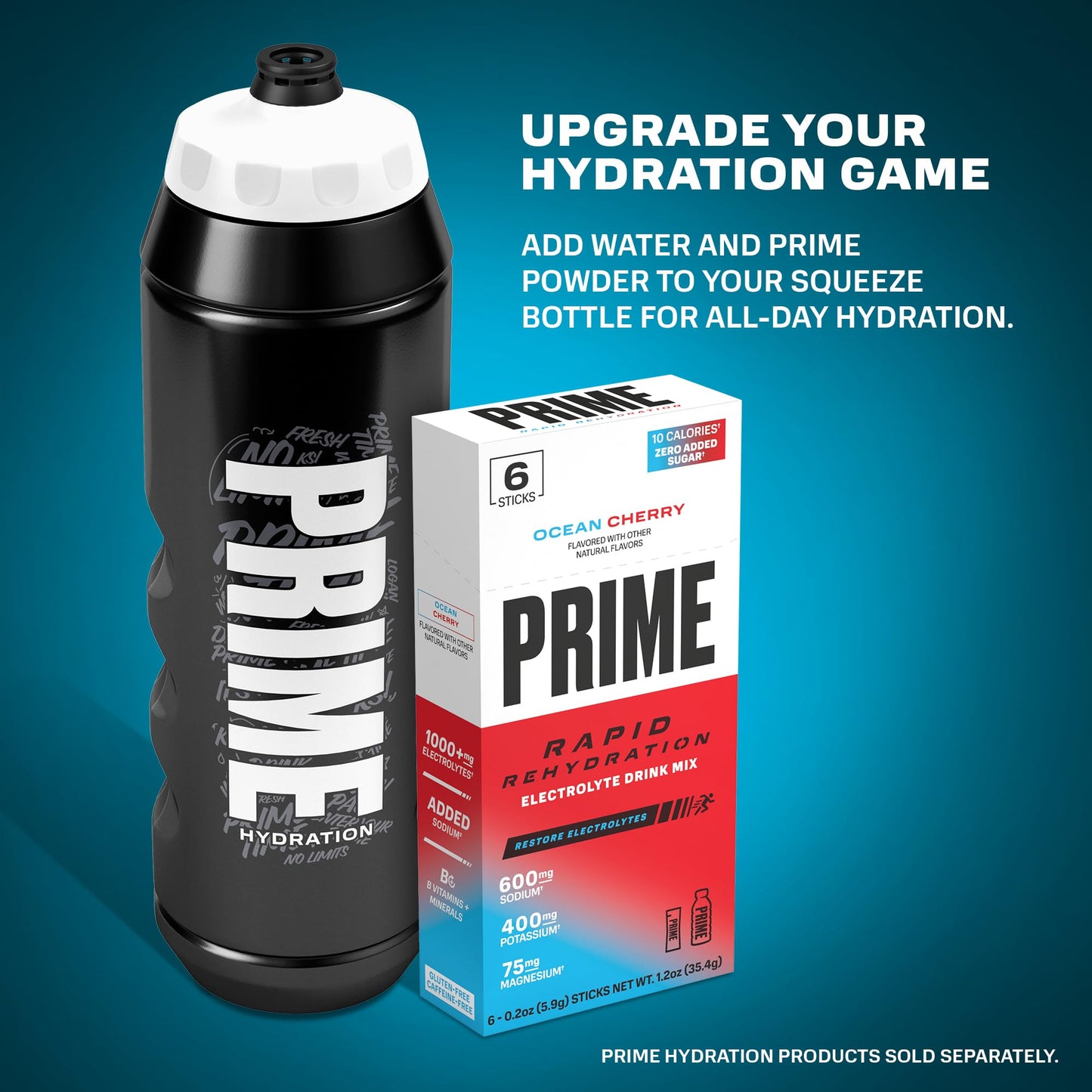 PRIME HYDRATION Berry Freeze, Cherry Freeze, & Ice Pop 12 Fl Oz Variety Sports Drinks, & Rapid Rehydration Electrolyte Powder Sticks, Ocean Cherry, & 12 Pack Black Graffiti Squeeze Sports Water Bottle