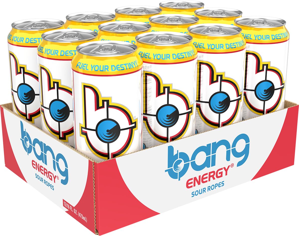 Bang Energy Sour Ropes, Sugar-Free Energy Drink, 16-Ounce | Pack of 12