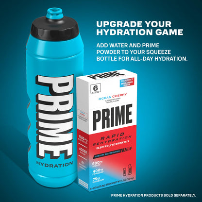 PRIME HYDRATION, Berry Freeze, Cherry Freeze, & Ice Pop Sports Drinks, 12 Fl Oz, 15 Variety Pack & PRIME 32 oz Blue Squeeze Sports Water Bottles 12 Pack Bundle