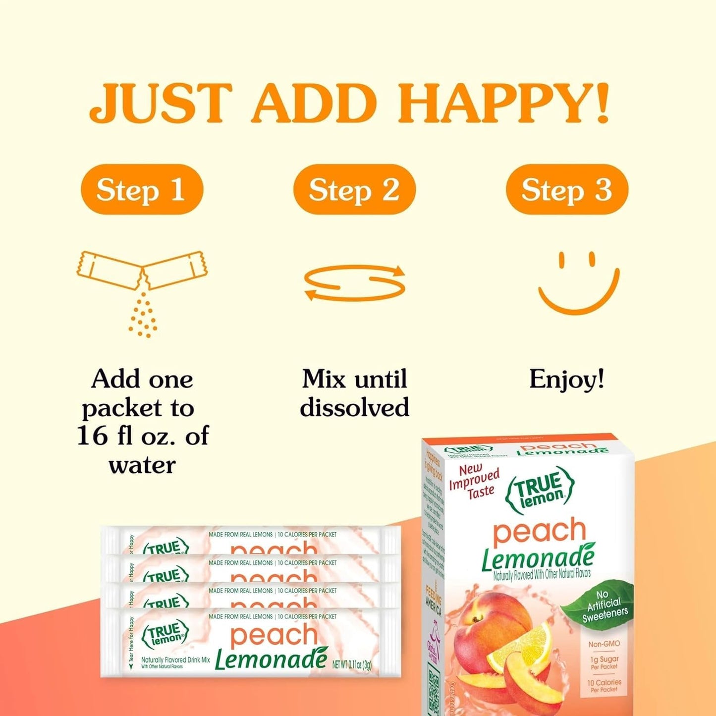 True Lemon Peach Lemonade 10ct (Pack of 1) - Drink Mix - No Artificial Sweeteners, Low Calorie - Powdered Drink Mixes & Flavors - Water Flavor Packets & Water Enhancer with Stevia