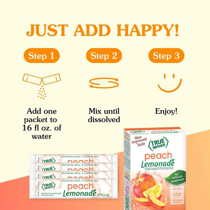 True Lemon Peach Lemonade 10ct (Pack of 1) - Drink Mix - No Artificial Sweeteners, Low Calorie - Powdered Drink Mixes & Flavors - Water Flavor Packets & Water Enhancer with Stevia