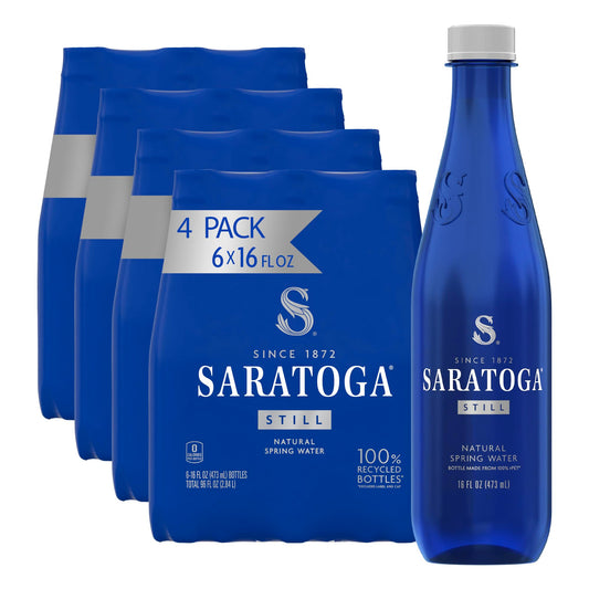 Saratoga Spring Water Bottles, 24 Pack – Still Bottled Water – Recycled PET Plastic Bottles – 16 Fl Oz