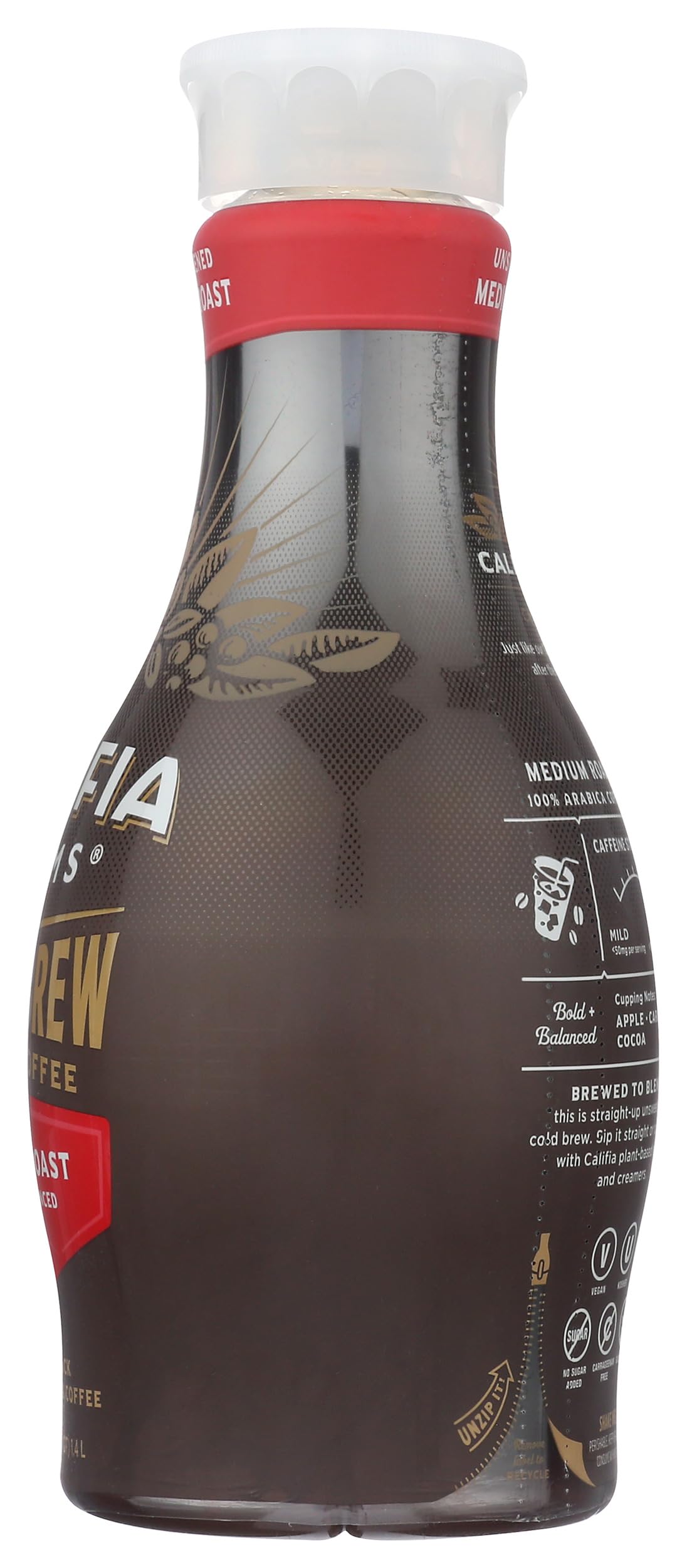Califia Farms - Pure Black Medium Roast Cold Brew Coffee, 48 Oz, 100% Arabica, Plant Based, Vegan, Gluten Free, Non GMO, Sugar Free, Iced Coffee