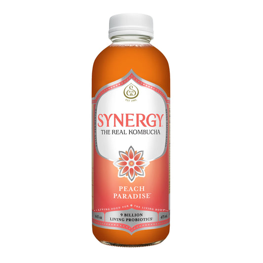 SYNERGY The Real Kombucha - Peach Paradise - 16 fl oz Bottle - Raw Probiotic Drink for Gut Health and Immune Support