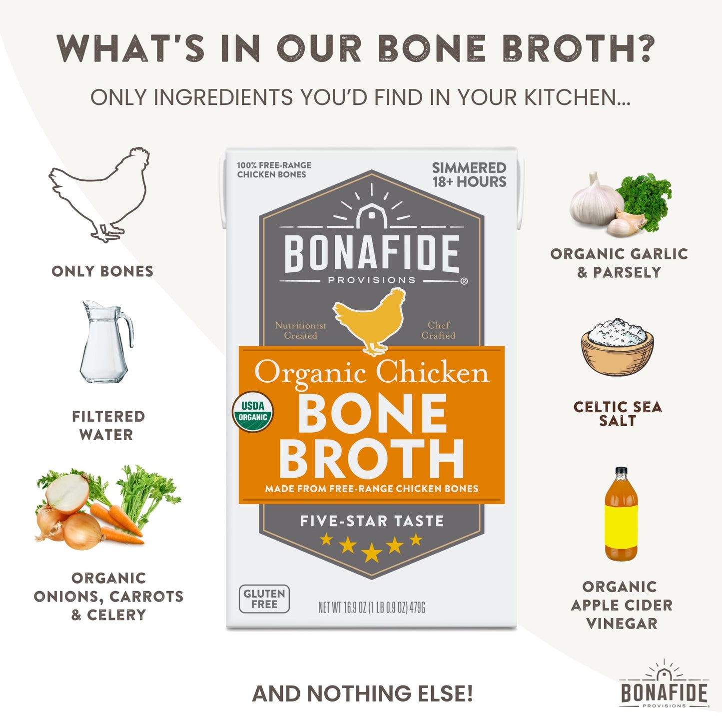 Bonafide Provisions Fresh Organic Chicken Bone Broth, 16.9oz - 6 Pack