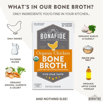 Bonafide Provisions Fresh Organic Chicken Bone Broth, 16.9oz - 6 Pack