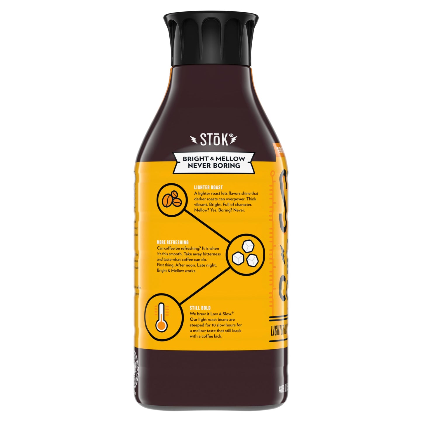 SToK Cold Brew Coffee, Bright & Mellow, Light Roast Brewed Low and Slow, Unsweetened, Black Coffee, 48 FL OZ Bottle