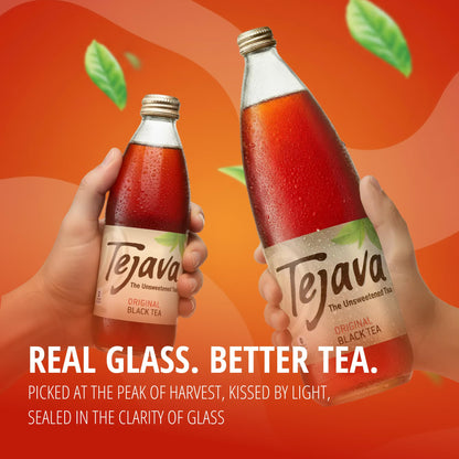 Tejava Original Unsweetened Black Iced Tea, 12 Pack, 1 Liter Glass Bottles, Non-GMO, Kosher, No Sugar or Sweeteners, No calories, No Preservatives, Brewed in Small Batches