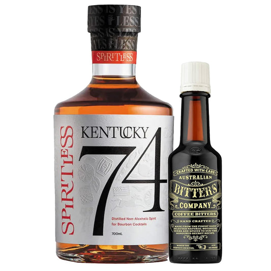 Spiritless Kentucky 74 Distilled Non-Alcoholic Whiskey Bundle with Australian Coffee Bitters – Old Fashioned - Premium Zero-Proof Liquor Spirits for a Refreshing Experience