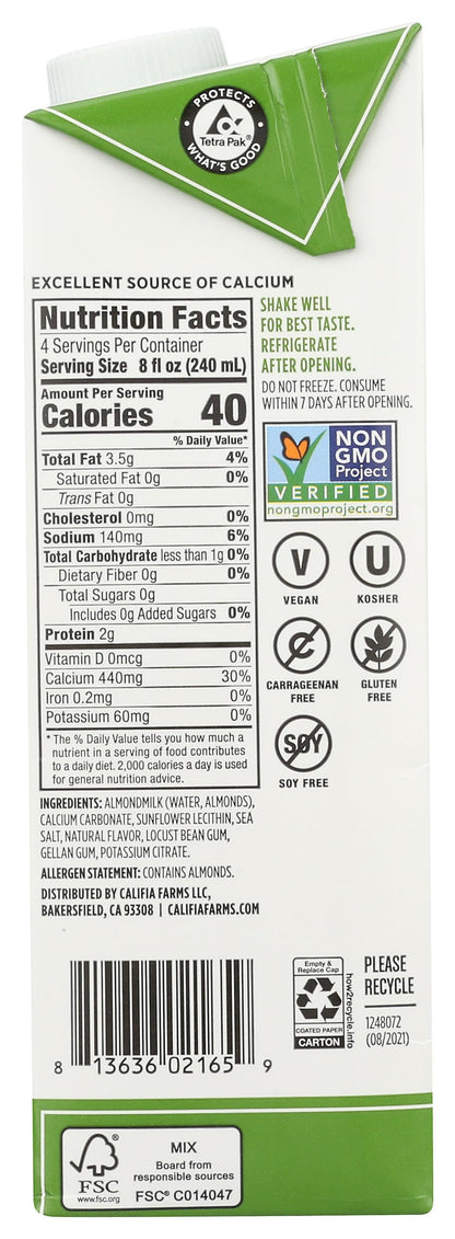 Califia Almondmilk Unsweetened 32 FO