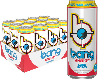 Bang Energy Sour Ropes, Sugar-Free Energy Drink, 16-Ounce | Pack of 12