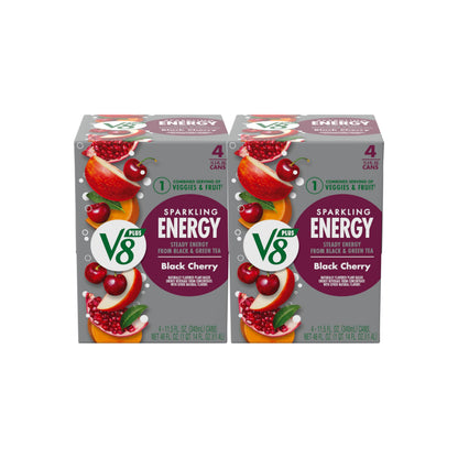V8 +Energy Sparkling Black Cherry Juice Energy Drink, 11.5 fl oz Can (Pack of 8)