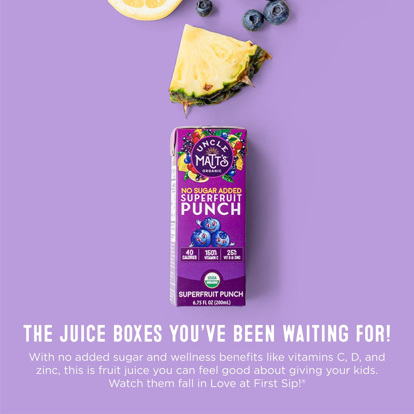 Uncle Matt’s Organic Juice Boxes – 32 pack, No Added Cane Sugar Superfruit Punch, USDA Organic, Only 40 Calories, with Vitamin C, D, & Zinc, Kid-Friendly Juice Drinks