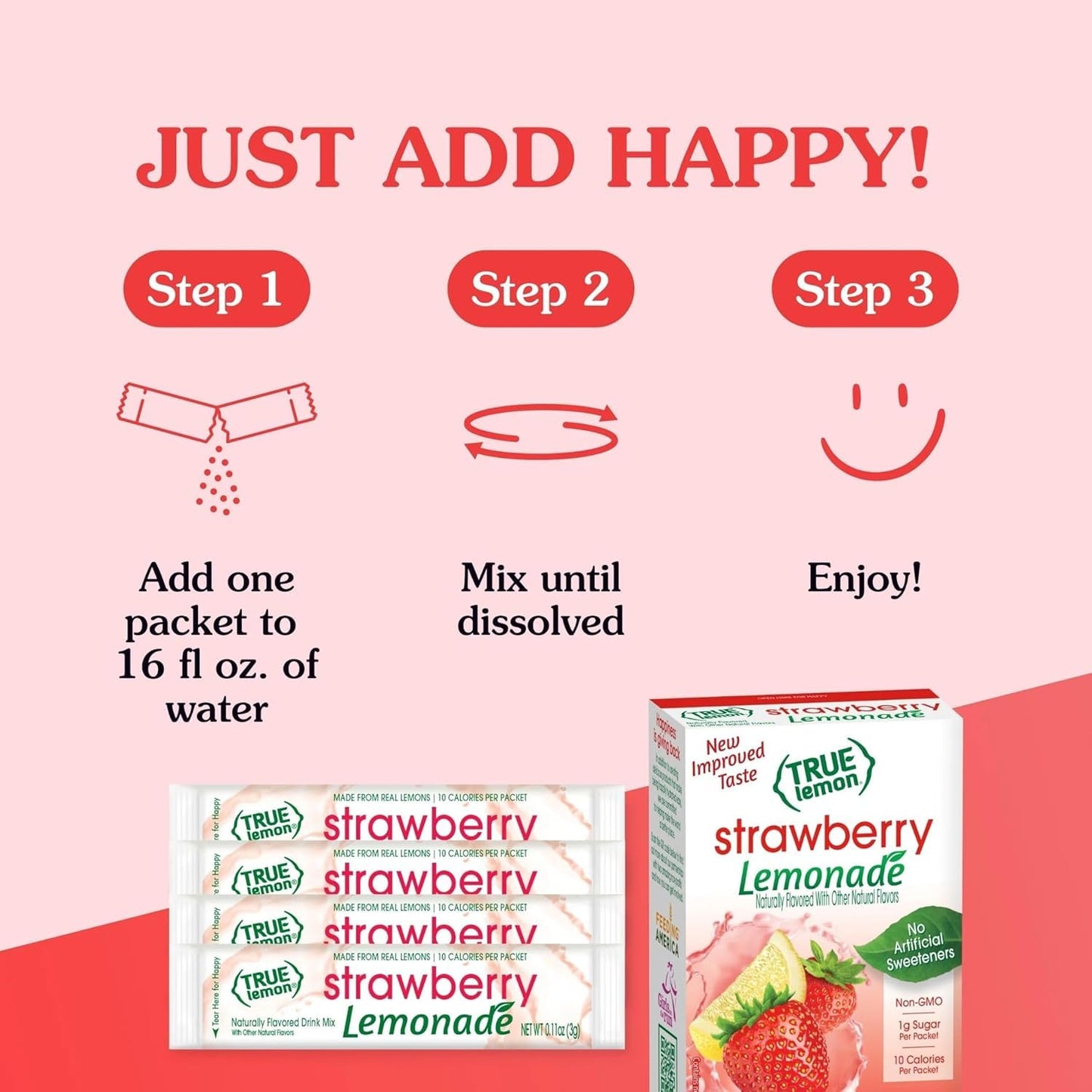 True Lemon Strawberry Lemonade 10ct (Pack of 12) - Drink Mix - No Artificial Sweeteners, Low Calorie - Powdered Drink Mixes & Flavors - Water Flavor Packets & Water Enhancer with Stevia