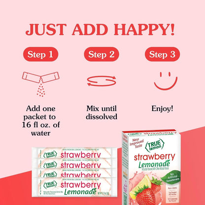True Lemon Strawberry Lemonade 10ct (Pack of 12) - Drink Mix - No Artificial Sweeteners, Low Calorie - Powdered Drink Mixes & Flavors - Water Flavor Packets & Water Enhancer with Stevia