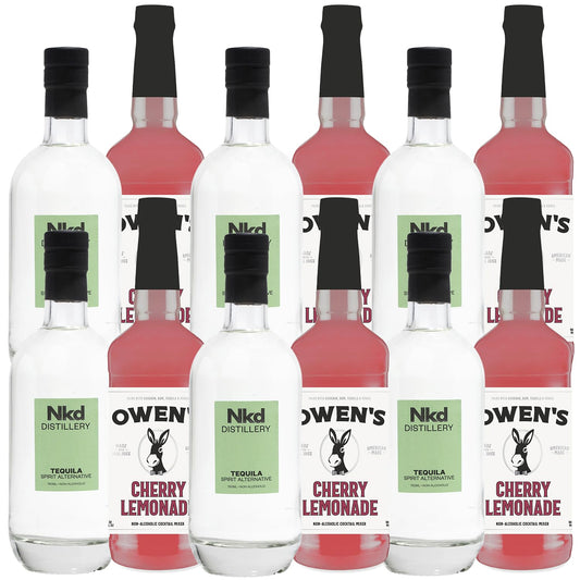 Nkd Distillery Tequila Alternative Premium Non-Alcoholic Spirit 750 ML Bottles w Owen’s Mixers Cherry Lemonade 32 OZ Bottles - Made in USA
