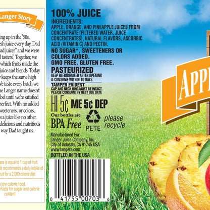 Langers 100% Apple Orange Pineapple Juice, 64 Fl Oz (Pack of 8)