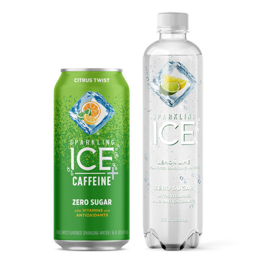 Sparkling Ice +Caffeine Citrus Twist Flavored Sparkling Water with Caffeine (Pack of 12) and Sparkling Ice Lemon Lime Sparkling Water (Pack of 12)