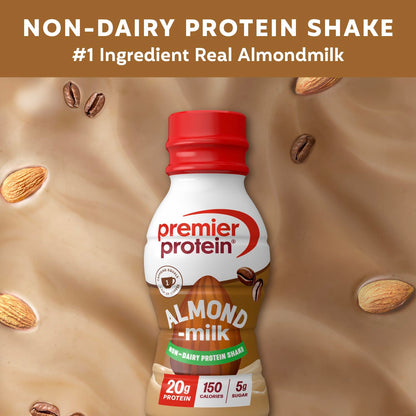 Premier Protein Non-Dairy Plant Based Almondmilk Protein Shake, Coffee with Caffeine for Energy – 20g Protein, 5g Sugar, 11.5 Fl oz (12 Pack)