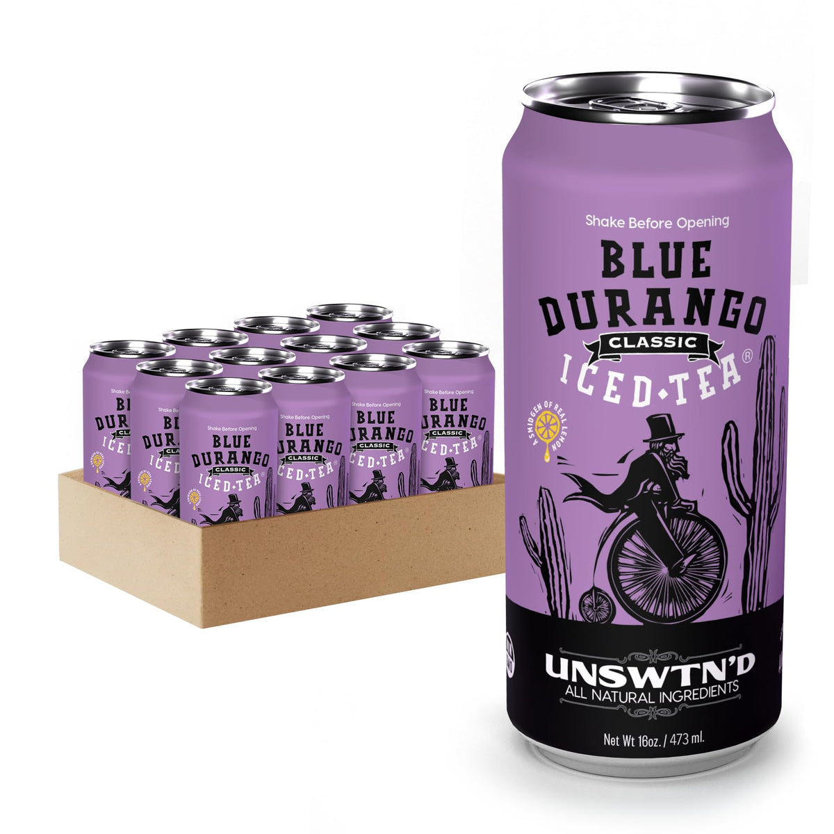 Blue Durango Iced Tea - Unsweetened Classic - Black Tea - Non-GMO, Gluten-Free - Zero Sugar Ice Tea - Natural Ingredient Ice Drinks - 16 oz Cans (12 Pack)