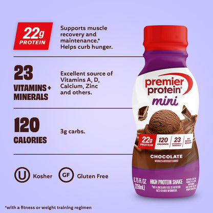 Premier Protein Shake MINIs, Chocolate, 22g Protein, 120 Calories, No Added Sugar, 8.75 fl oz, 12 Pack