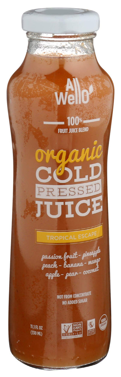 Allwello, Organic Cold Pressed Juice, Tropical Escape, 11.1 Fl Oz