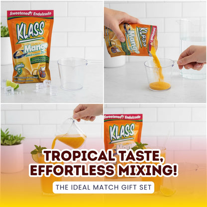 Klass – 2x Klass Bev Mix Mango Sweetened 14.1 OZ Bundle with Plastic Clear Measuring Cup – Refreshing Mango Flavored Drink Mix with Vitamin C for Quick Mixing and Easy Preparation Gift Set (3 Items)