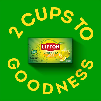 Lipton Lemon Green Tea Bags, Flavored, Unsweetened Teabags for Hot Tea or Iced Tea with Caffeine and Flavonoids, 20 Total Tea Bags