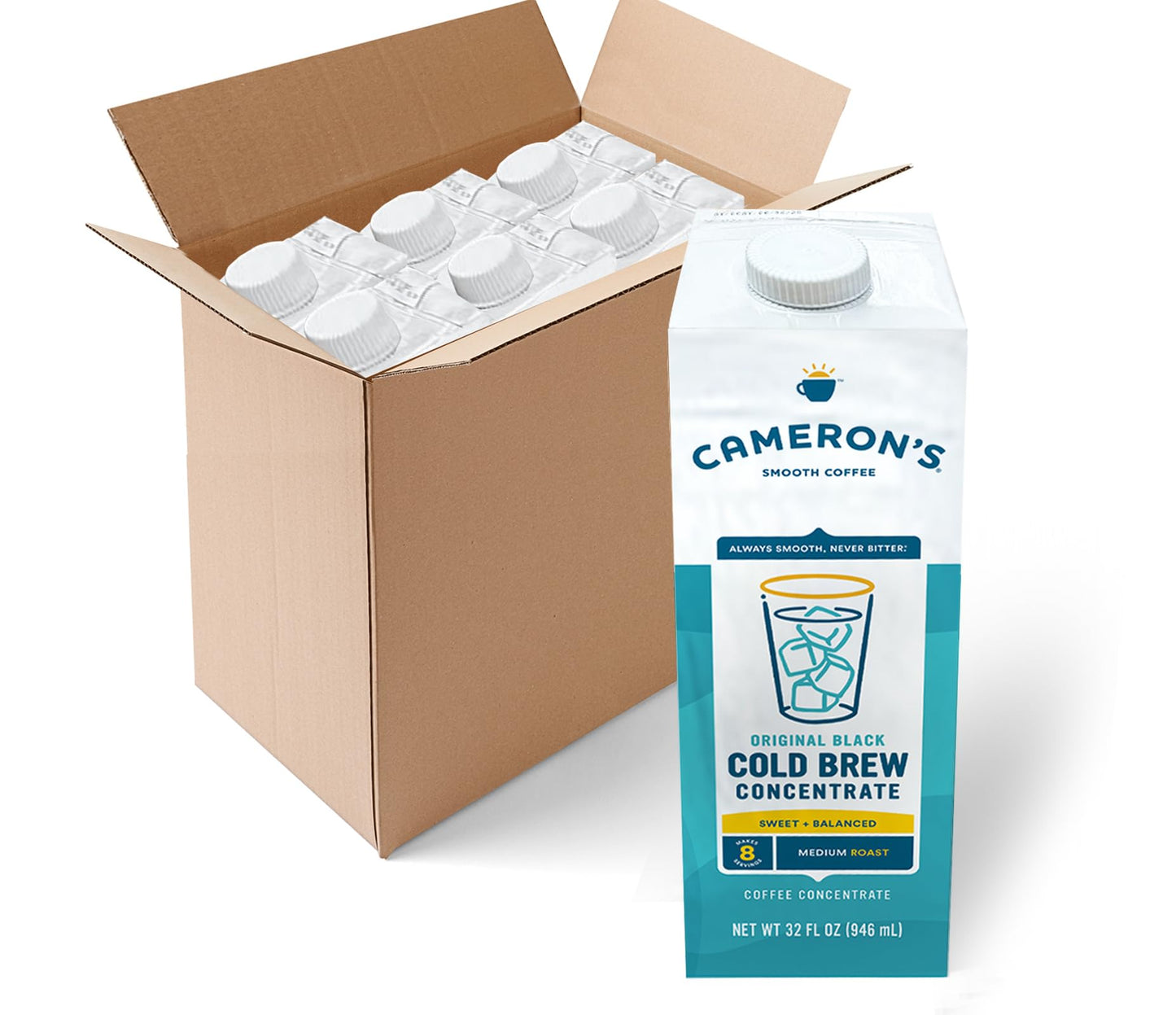 Cameron's Coffee Original Black Multiserve Cold Brew Coffee Concentrate, Medium Roast, 32oz (Pack of 6)
