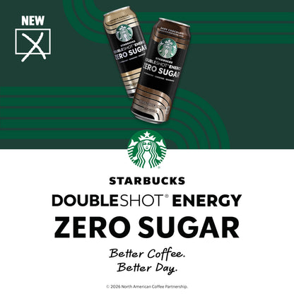 Starbucks Doubleshot Zero Sugar Coffee Energy Drink, Dark Chocolate, 15 fl oz Cans, (12 Pack), Zero Sugar, B Vitamins, Ginseng, Guarana, Iced Coffee Drink