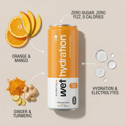 Wet Hydration, Orange Mango Ginger Turmeric Enh Beverage, 12 Fl Oz 6 pack