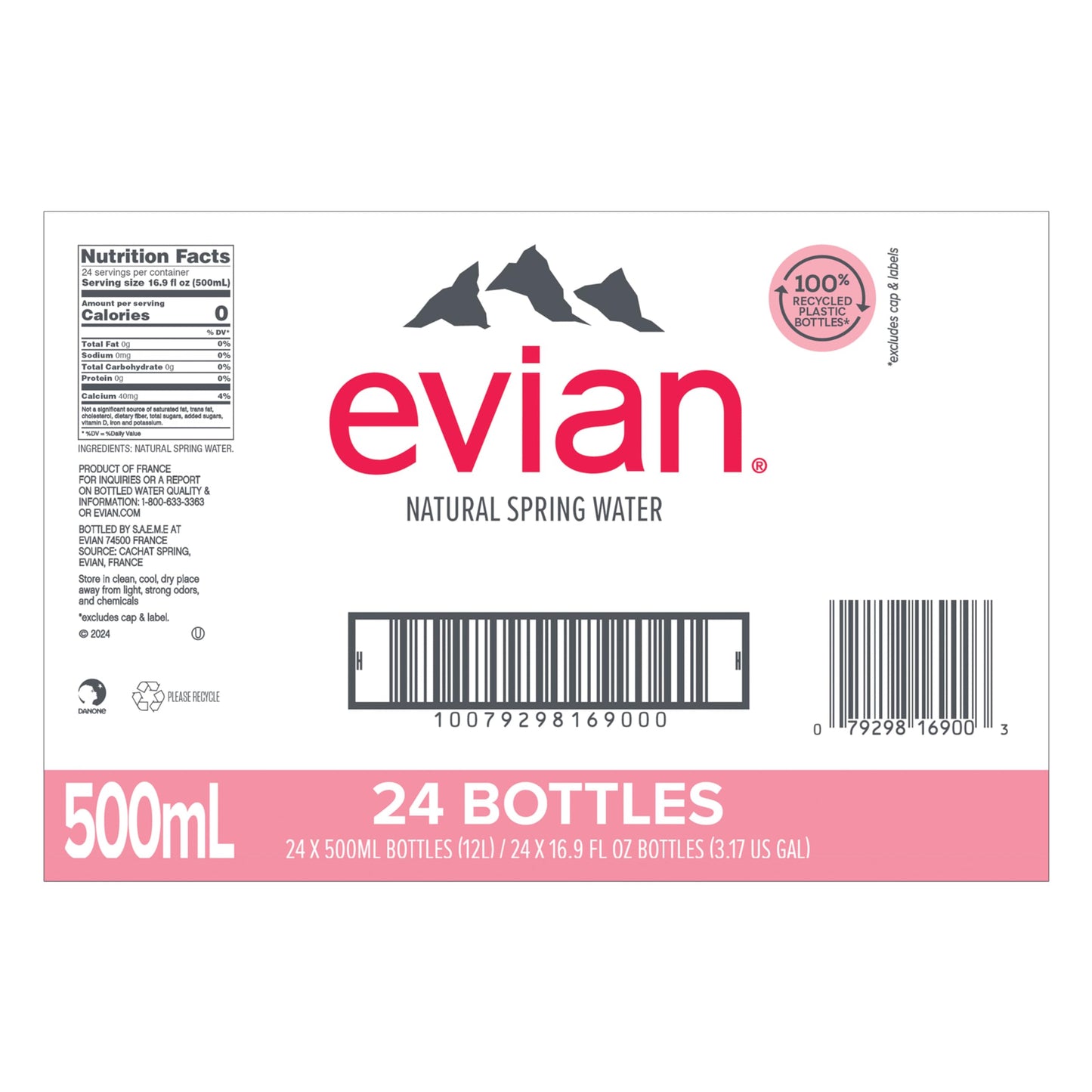 evian Natural Spring Water, PH Balanced with Natural Electrolytes, 16.9fl oz./500mL Bottles (pack of 24)