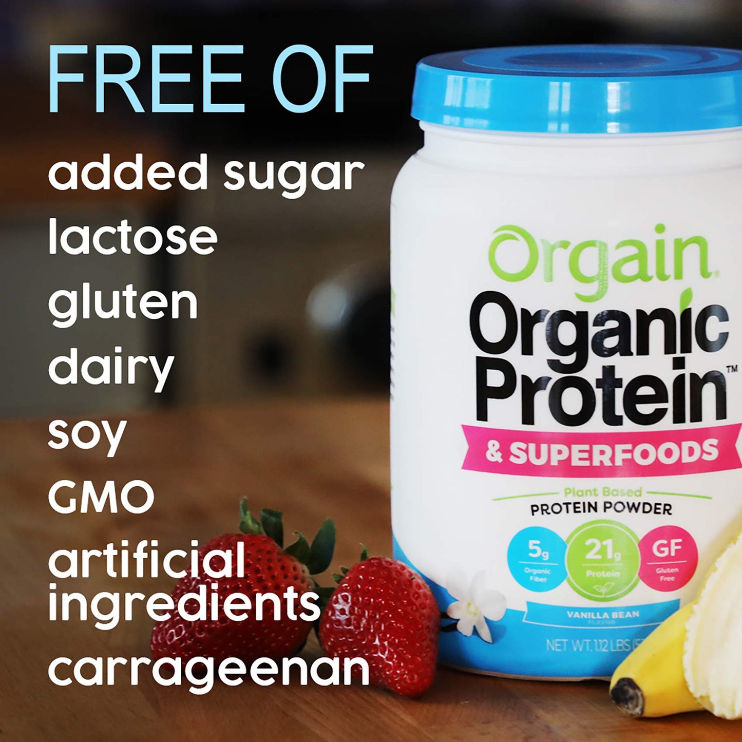 Orgain Organic Protein + Superfoods Powder, Vanilla Bean (2.02lb) and Orgain Organic Kids Nutritional Protein Shake, Vanilla (Pack of 12)