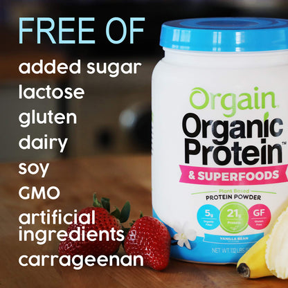 Orgain Organic Protein + Superfoods Powder, Vanilla Bean (2.02lb) and Orgain Organic Kids Nutritional Protein Shake, Vanilla (Pack of 12)