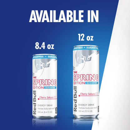 Red Bull Spring Edition Sugarfree Energy Drink, Cherry Sakura, 80mg Caffeine, Taurine & B Vitamins, 8.4 fl. oz. Pack of 24 Cans