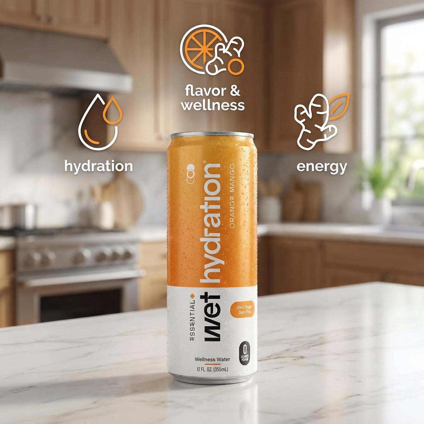 Wet Hydration, Orange Mango Ginger Turmeric Enh Beverage, 12 Fl Oz 6 pack