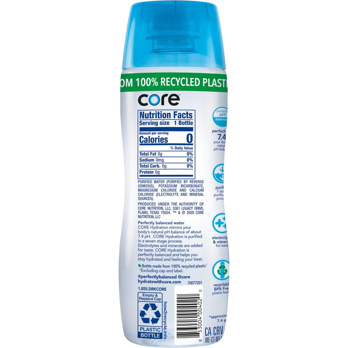 CORE Hydration Perfect 7.4 pH Nutrient Enhanced Water, 20 Ounce (Pack of 24)