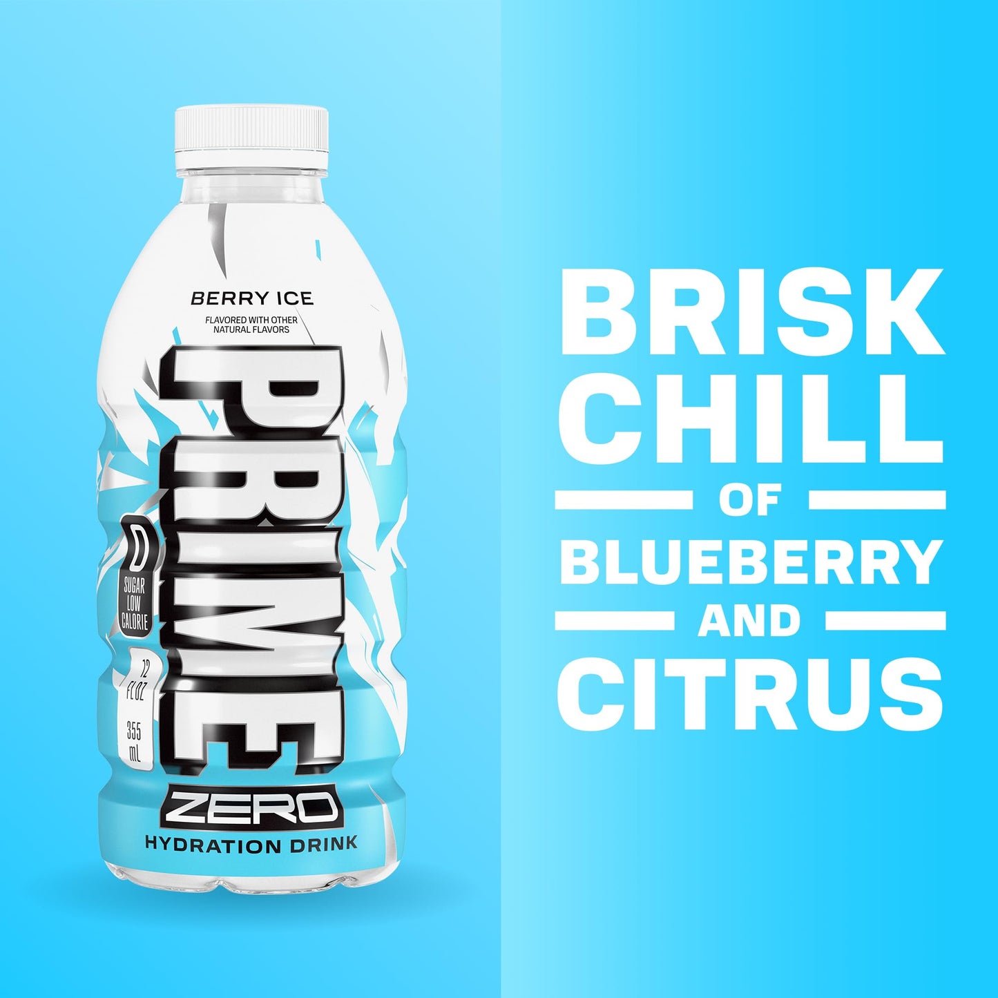 PRIME ZERO Variety Berry Ice, Cherry Ice, & Orange Ice Sugar Free Sports Drinks, Electrolyte Enhanced to Replenish Fluids, B Vitamins, Antioxidants, Low Calorie, Natural Flavors, 12 Fl Oz, 15 Pack