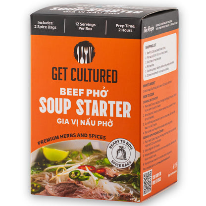 Get Cultured Box Beef Pho Soup Starter, Authentic Vietnamese Beef Broth Base with Curated Herbs & Spices – Make Fast, Flavorful and Authentic Pho at Home, 3.2 oz (10-12 Servings)