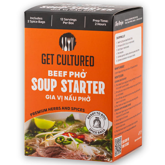 Get Cultured Box Beef Pho Soup Starter, Authentic Vietnamese Beef Broth Base with Curated Herbs & Spices – Make Fast, Flavorful and Authentic Pho at Home, 3.2 oz (10-12 Servings)