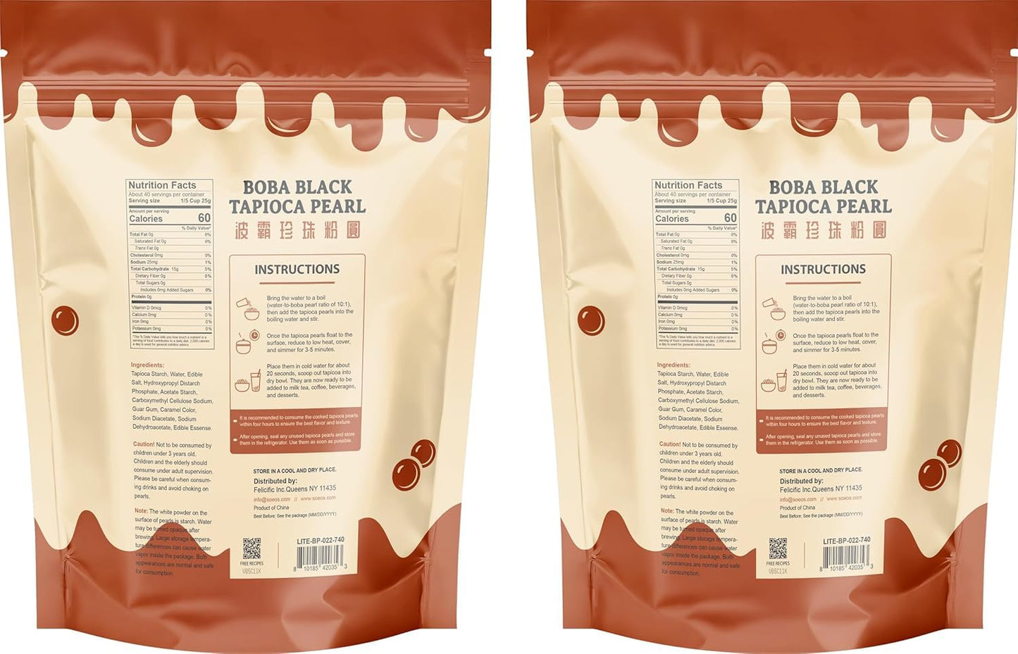Soeos Tapioca Pearls 2.2 lb (2Pack), Boba Pearls for Bubble Tea, Beverages, Sweets, Ice Cream, Shakes, Desserts & Smoothies Topping