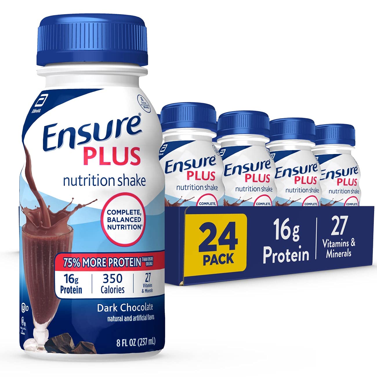 Ensure Plus Nutrition Shake, 24 Count, With 16 Grams of Protein, Meal Replacement Shakes, 8 Fl Oz & Original Dark Chocolate Nutrition Shake | Meal Replacement Shake | 24 Pack