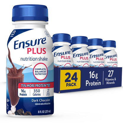 Ensure Plus Nutrition Shake, 24 Count, With 16 Grams of Protein, Meal Replacement Shakes, 8 Fl Oz & Original Dark Chocolate Nutrition Shake | Meal Replacement Shake | 24 Pack