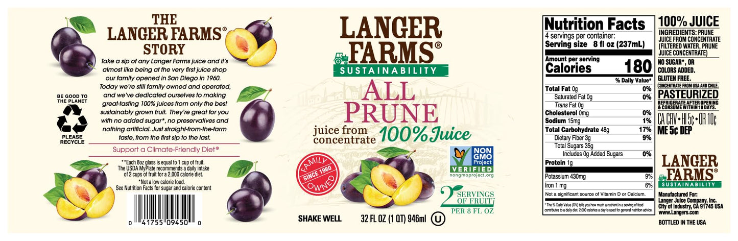 Langer Farms All Prune, 100% Juice, 32 fl oz