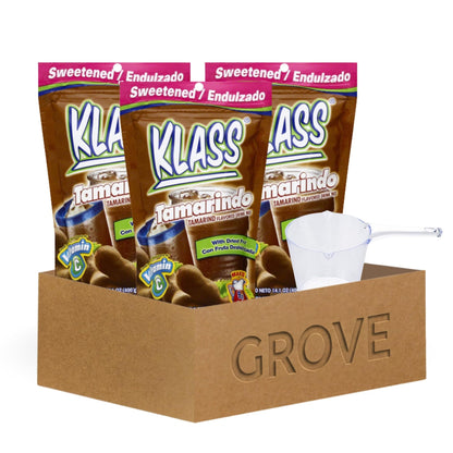 3x Klass Bev Mix Tamarindo Sweetened 14.1 OZ Bundle with Measuring Cup – Traditional Aguas Frescas Drink Mix with Sweet and Tangy Tamarind Flavor – Gift Set (3 Items)