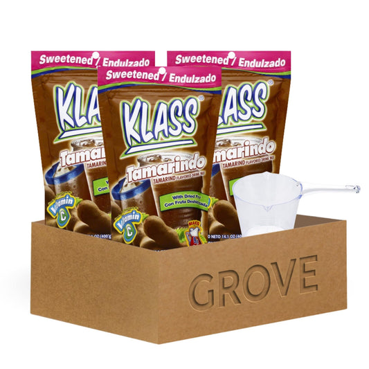3x Klass Bev Mix Tamarindo Sweetened 14.1 OZ Bundle with Measuring Cup – Traditional Aguas Frescas Drink Mix with Sweet and Tangy Tamarind Flavor – Gift Set (3 Items)