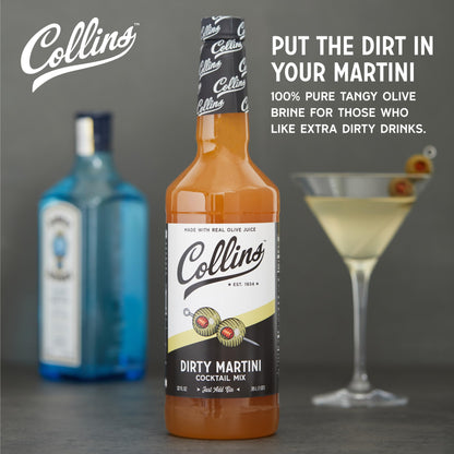 Collins Dirty Martini Mix, Made With Real Olive Brine for the Bold Flavor You Need, Classic Cocktail Recipe Ingredient, Bartender Mixer, Drinking Gifts, Home Cocktail bar, Set of 6 32 fl oz Bottles